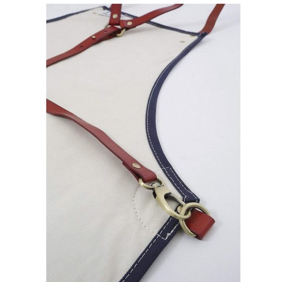 Blue Canvas and Leather Utility Apron with Pockets - Picture 8 of 8
